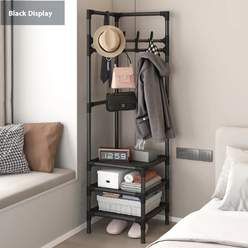 Corner Coat Rack Multi-layer Assembly in black and white finishes with 10 hooks