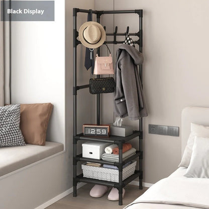 Corner Coat Rack Multi-layer Assembly in black and white finishes with 10 hooks