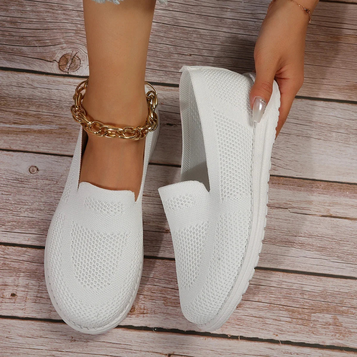 Women's breathable mesh slip-on loafers in white, beige, black, and blue