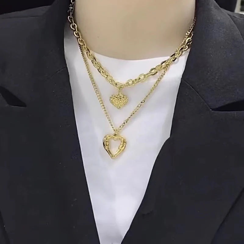 Titanium Steel Angel Wings Love Necklace with heart-shaped pendants and irregular folds design