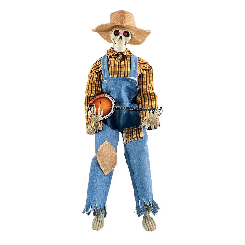 Luminous skeleton figure holding a glowing guitar, creating a captivating Halloween decoration