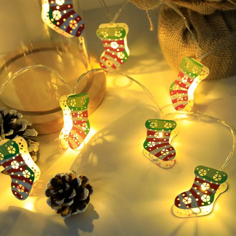 Christmas LED light string with Santa Claus, elk, and snowman ornaments for festive decoration