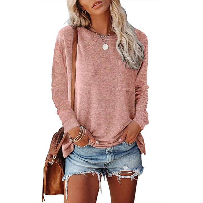 A long-sleeved cotton-polyester blend T-shirt in a variety of classic and on-trend colours, featuring a stylish chest pocket design.