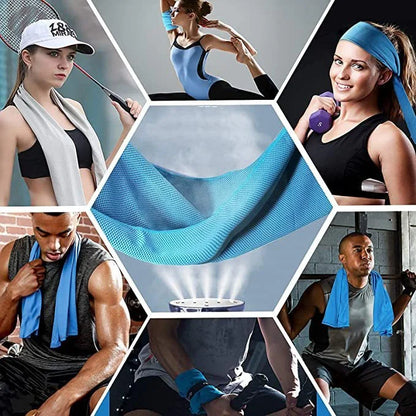 Mountaineering Cooling Towel in various vibrant colours, designed for outdoor activities and heat relief