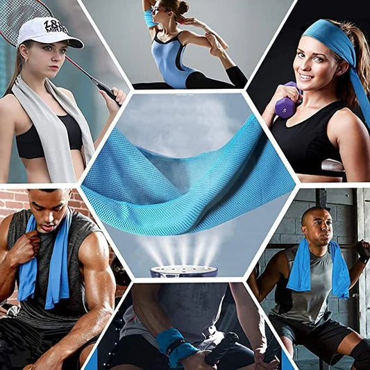 Mountaineering Cooling Towel in various vibrant colours, designed for outdoor activities and heat relief