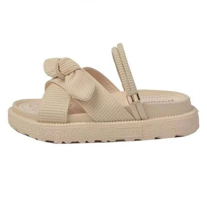 Women's Two Wear Flat Platform Sandals in green, beige, and black