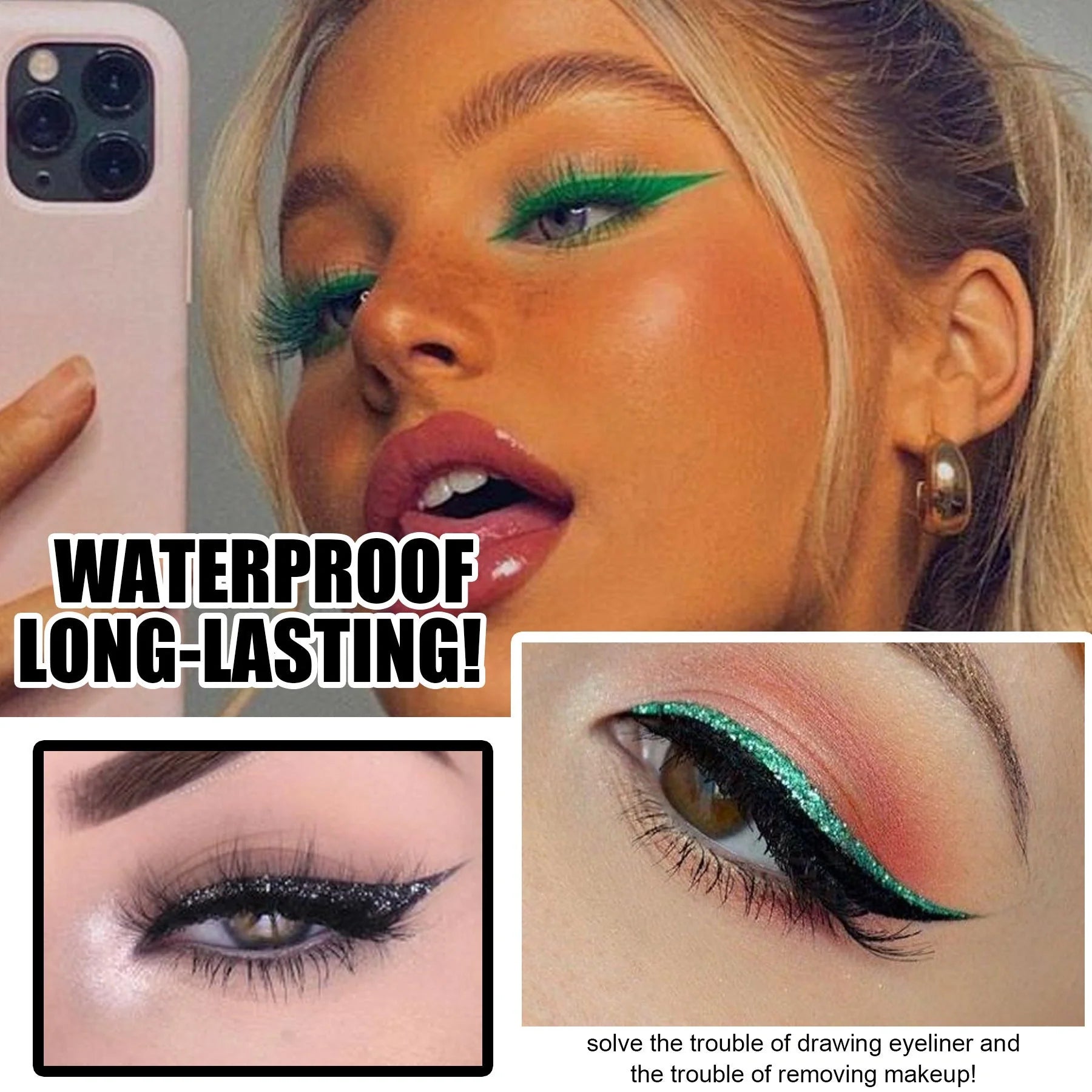 Glitter eyeliner stick and false eyelash set in various colours for eye makeup enhancement