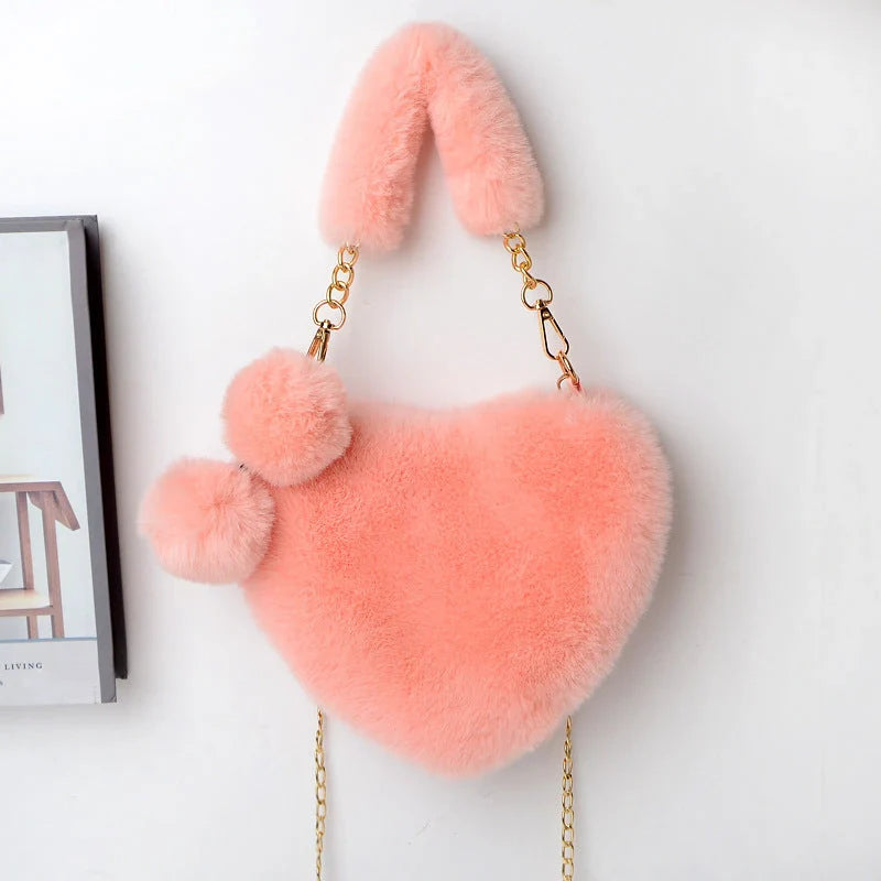Love Bags Soft Plush Heart-Shaped Handbag for Women in various colours
