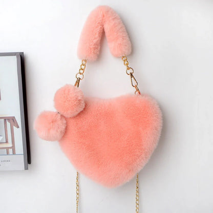 Love Bags Soft Plush Heart-Shaped Handbag for Women in various colours