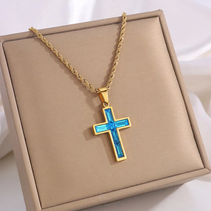 European and American style titanium steel diamond cross necklace with no colour fading