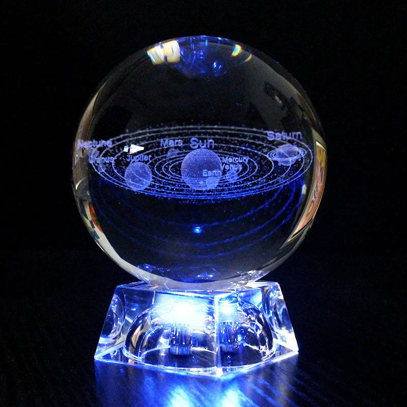LED Music Box with luminous crystal ball showcasing Milky Way or Solar System 3D perspective