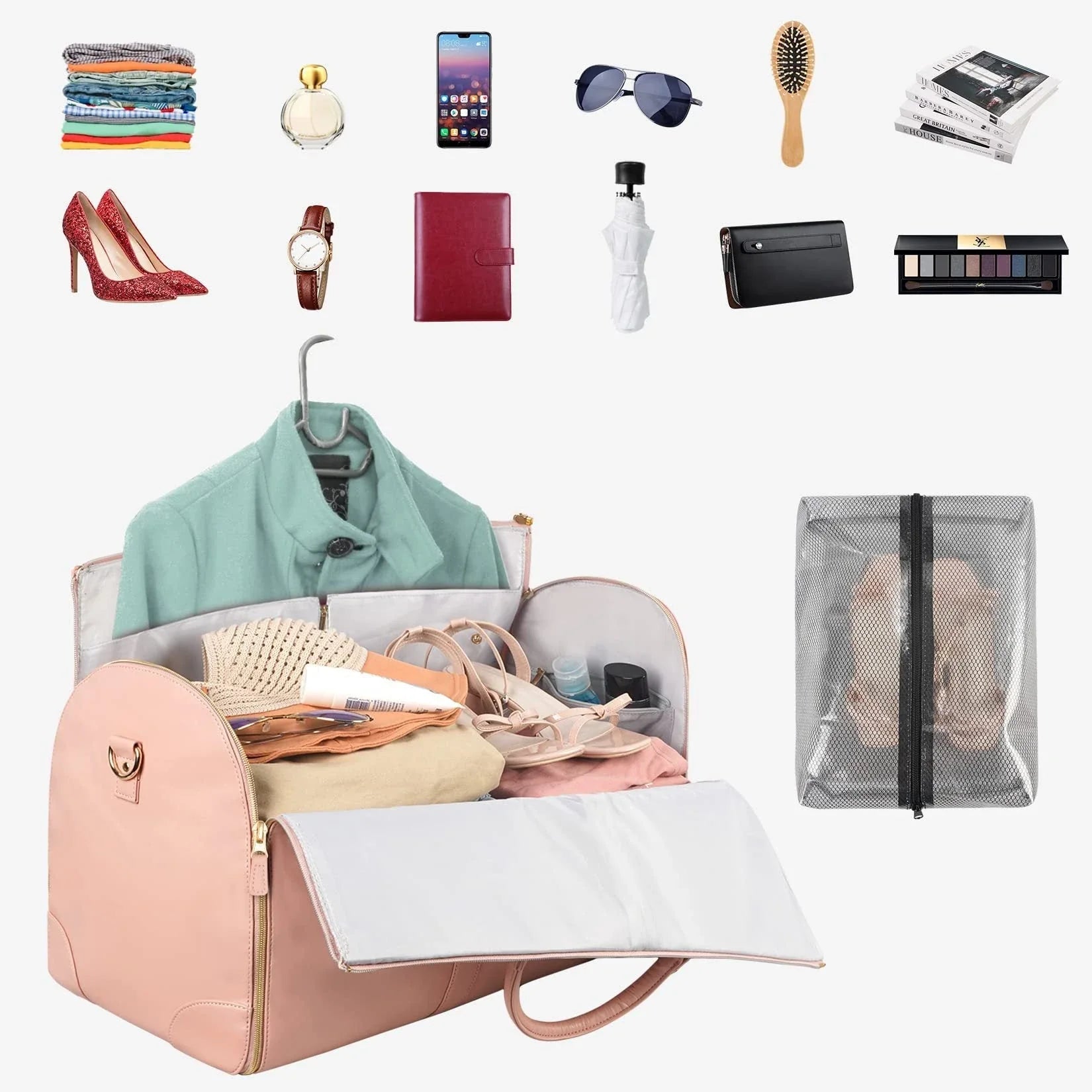 Versatile travel duffel bag for women with waterproof and foldable design, available in various color options