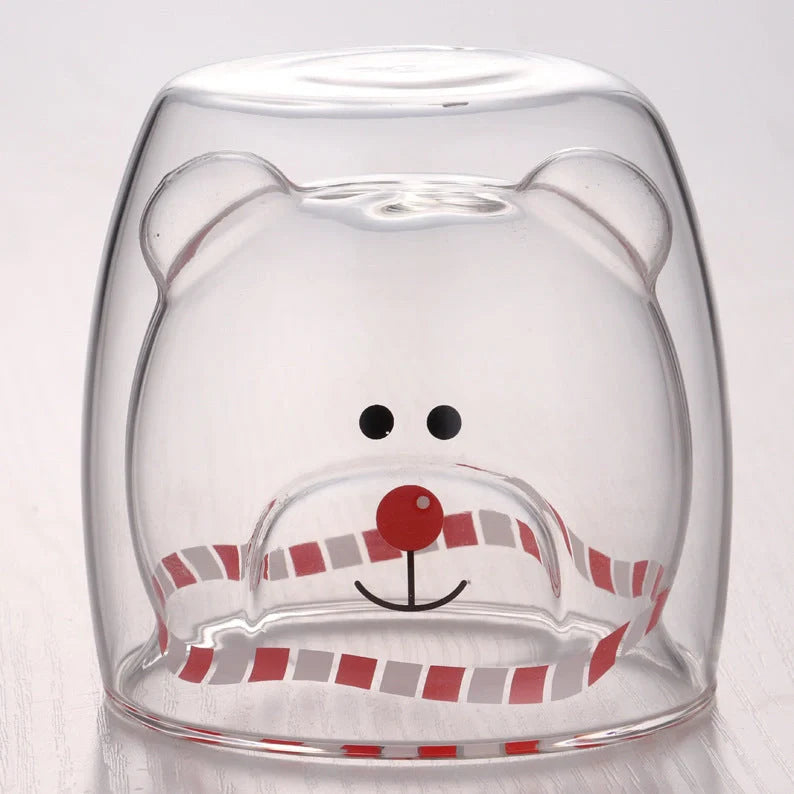 3D double-layer panda cup with skull design and festive inner Christmas tree