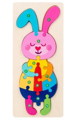 Wooden animal number puzzle for children, educational toy with vibrant colours