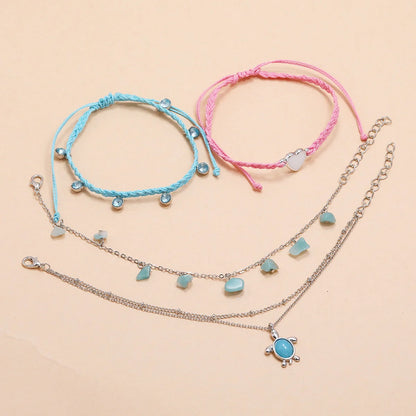 Hand-woven blue love foot rope anklet with geometric design