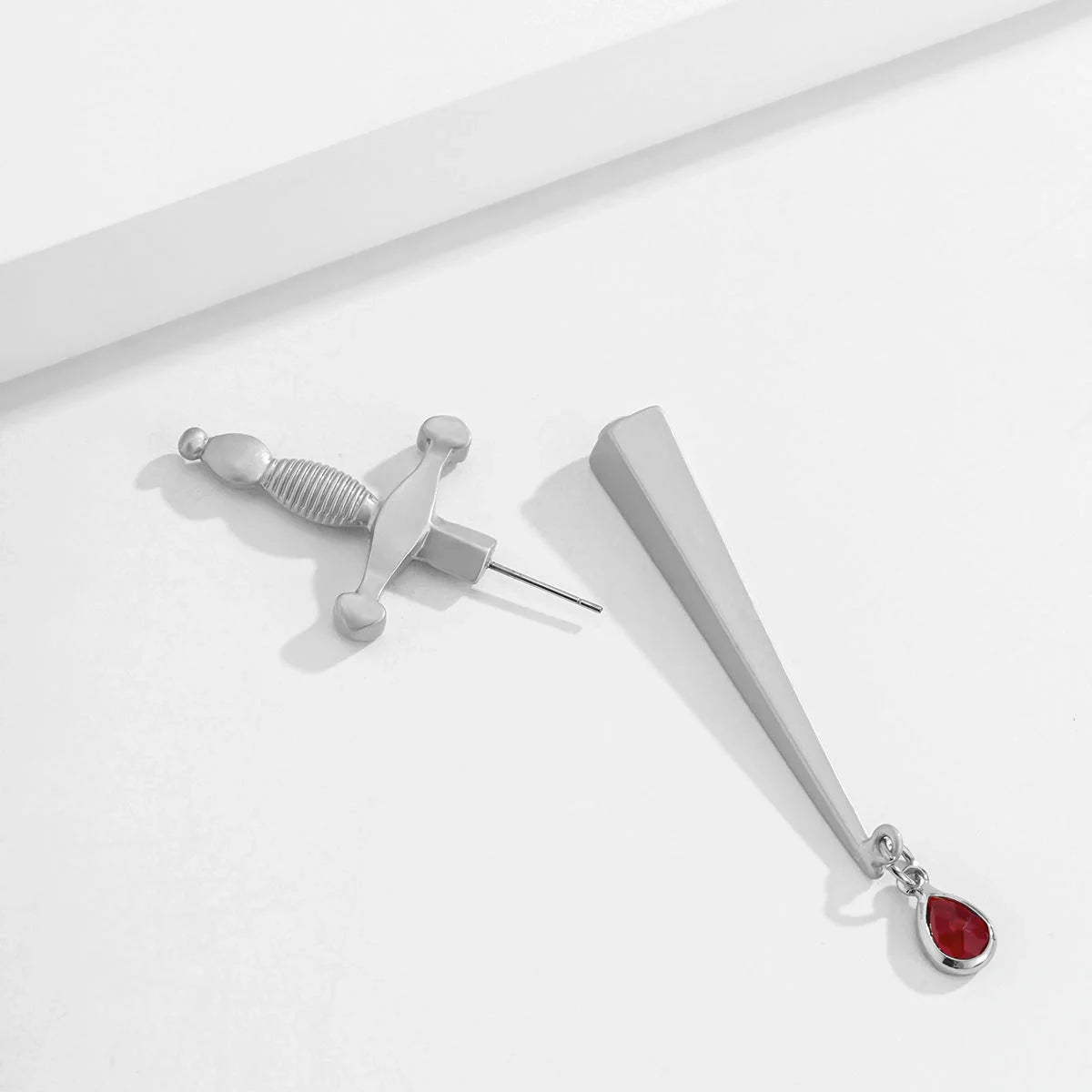 Hip Hop Red Water Drop Cross Earrings in gold and silver, alloy construction with electroplating