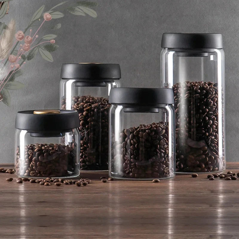 Premium glass airtight coffee canister set with vacuum seal technology for preserving freshness of coffee beans and other dry goods