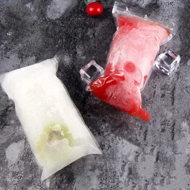 Disposable popsicle molds made of durable plastic with self-sealing design, allowing you to easily make homemade frozen treats in a variety of flavors