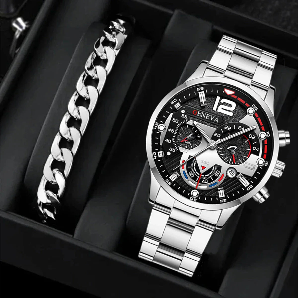 Premium stainless steel men's watch with bracelet in multiple color options