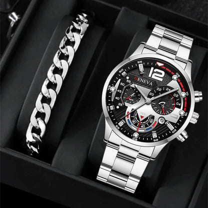 Premium stainless steel men's watch with bracelet in multiple color options