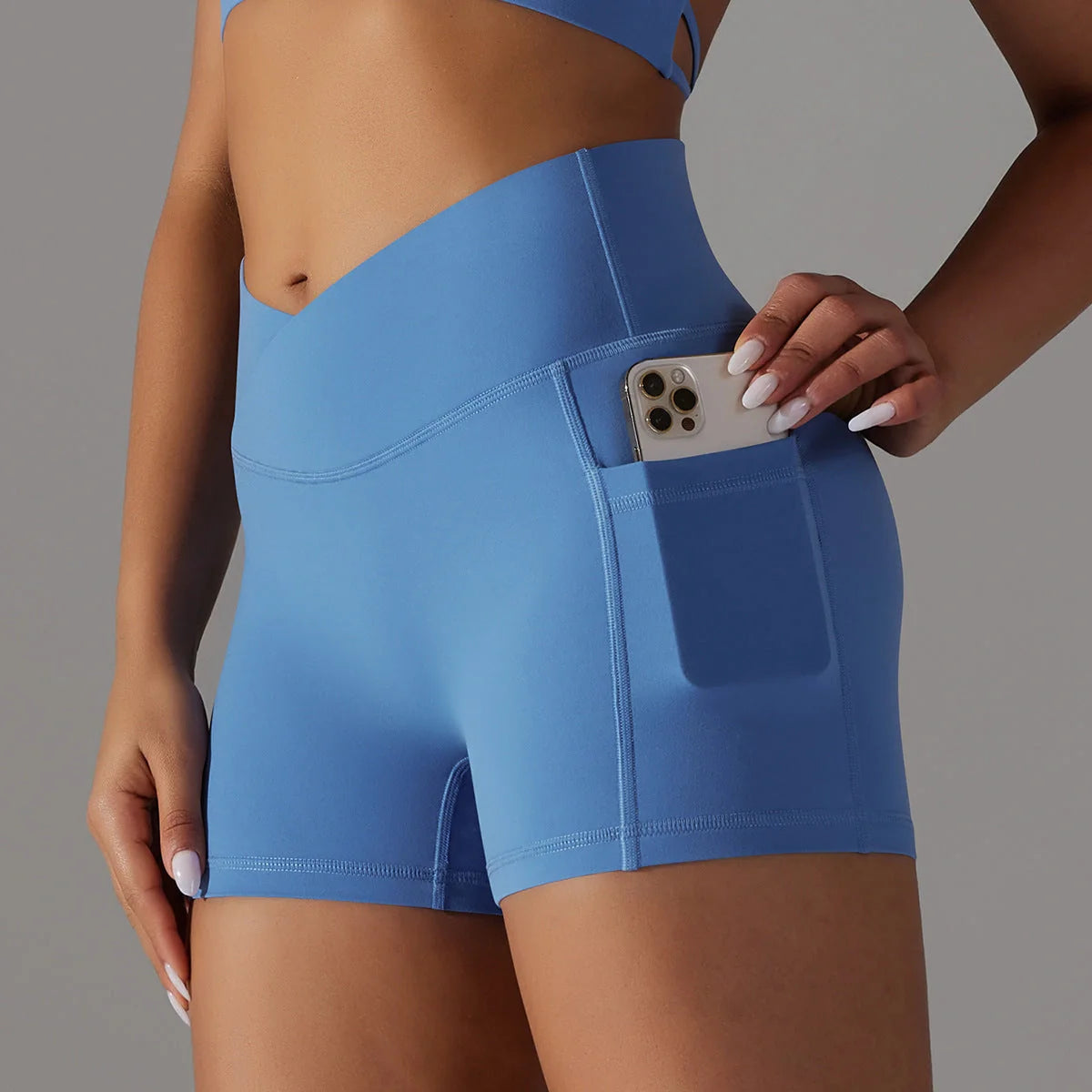 Women's yoga shorts with phone pocket in various colours