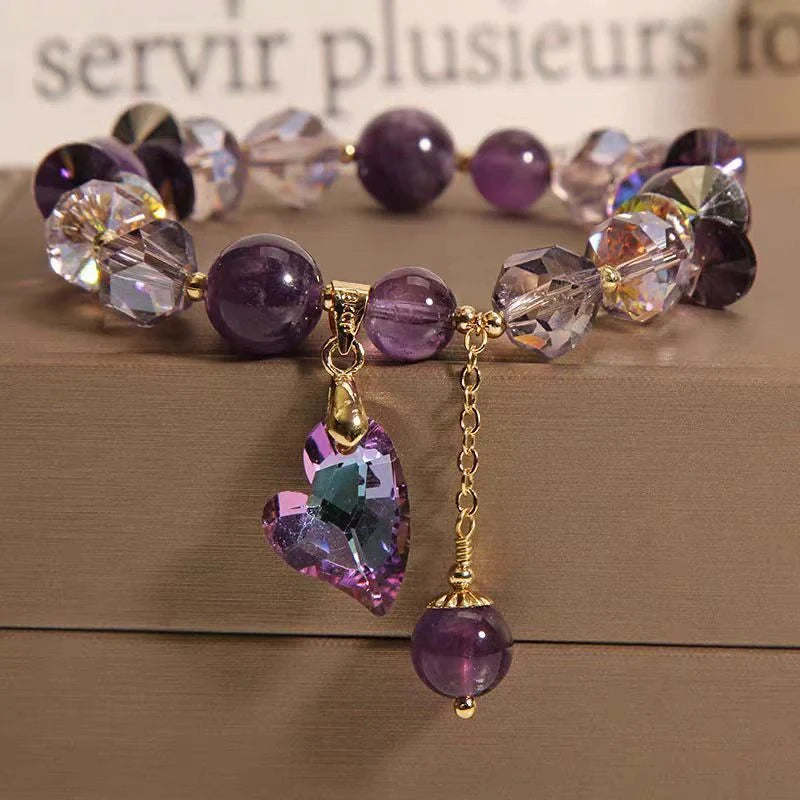 Elegant Natural Amethyst Love Gem Bracelet with heart-shaped pendant