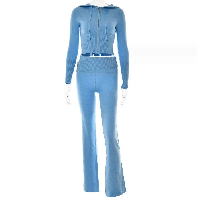 Stylish hoodie suit set with cozy hoodie and high-waisted pants in various colors