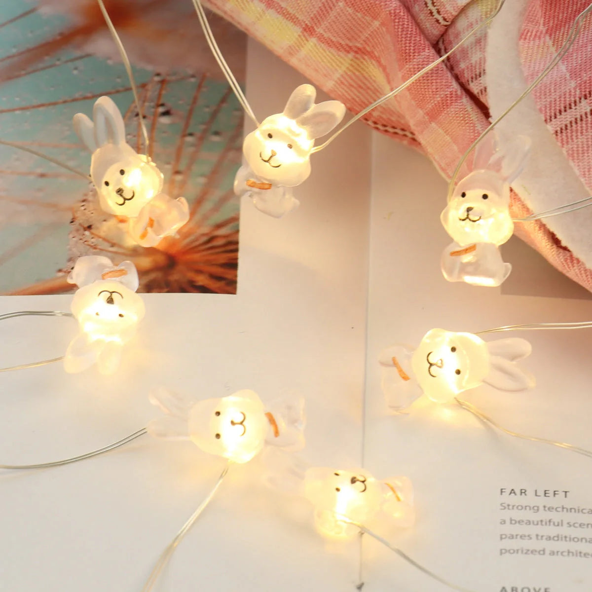 Easter LED bunny string lights with carrot and rabbit design for festive home decoration