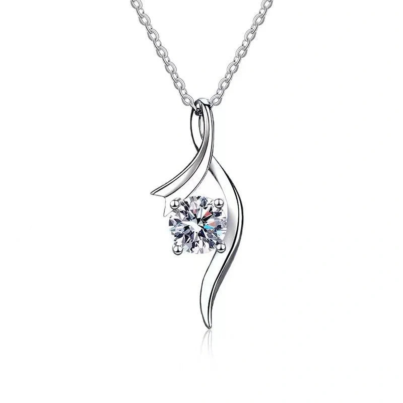 Elegant 925 sterling silver necklace with a sparkling moissanite diamond pendant, showcasing exceptional British craftsmanship.