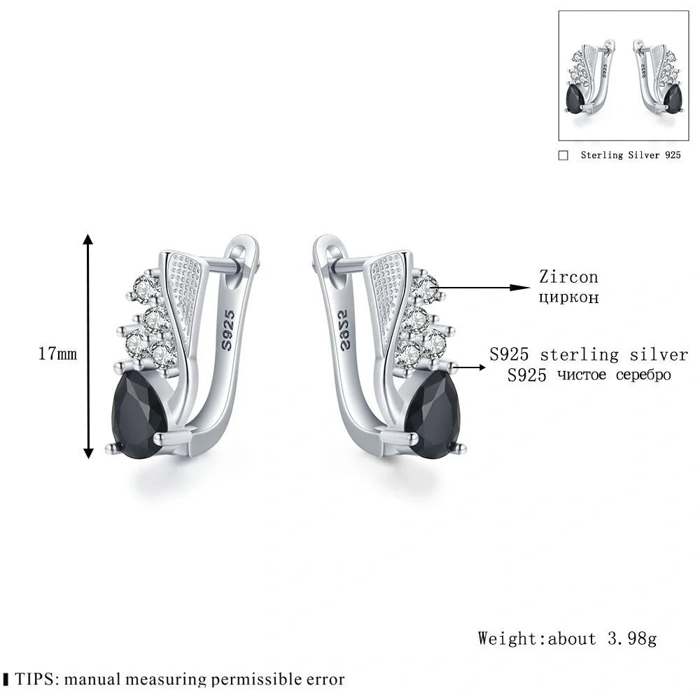 Korean style black drop-shaped earrings with micro rhinestone detailing