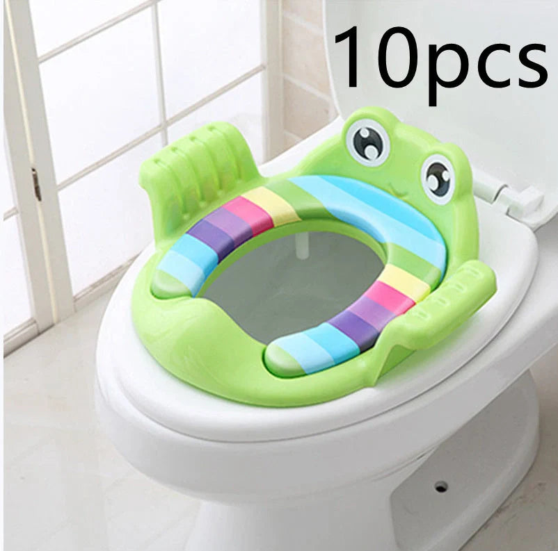 Adjustable non-slip baby toilet seat in Pink, Sky Blue, and Green for safe potty training