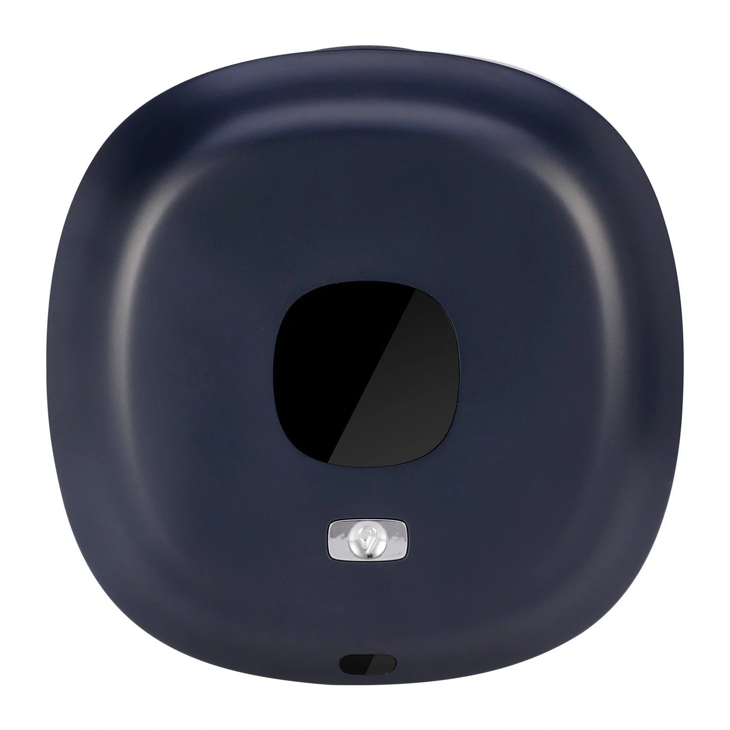 Smart sensor wall-mounted soap dispenser in white and blue, featuring contactless operation and temperature sensing