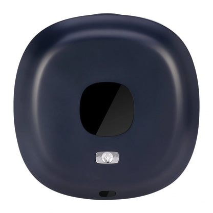 Smart sensor wall-mounted soap dispenser in white and blue, featuring contactless operation and temperature sensing