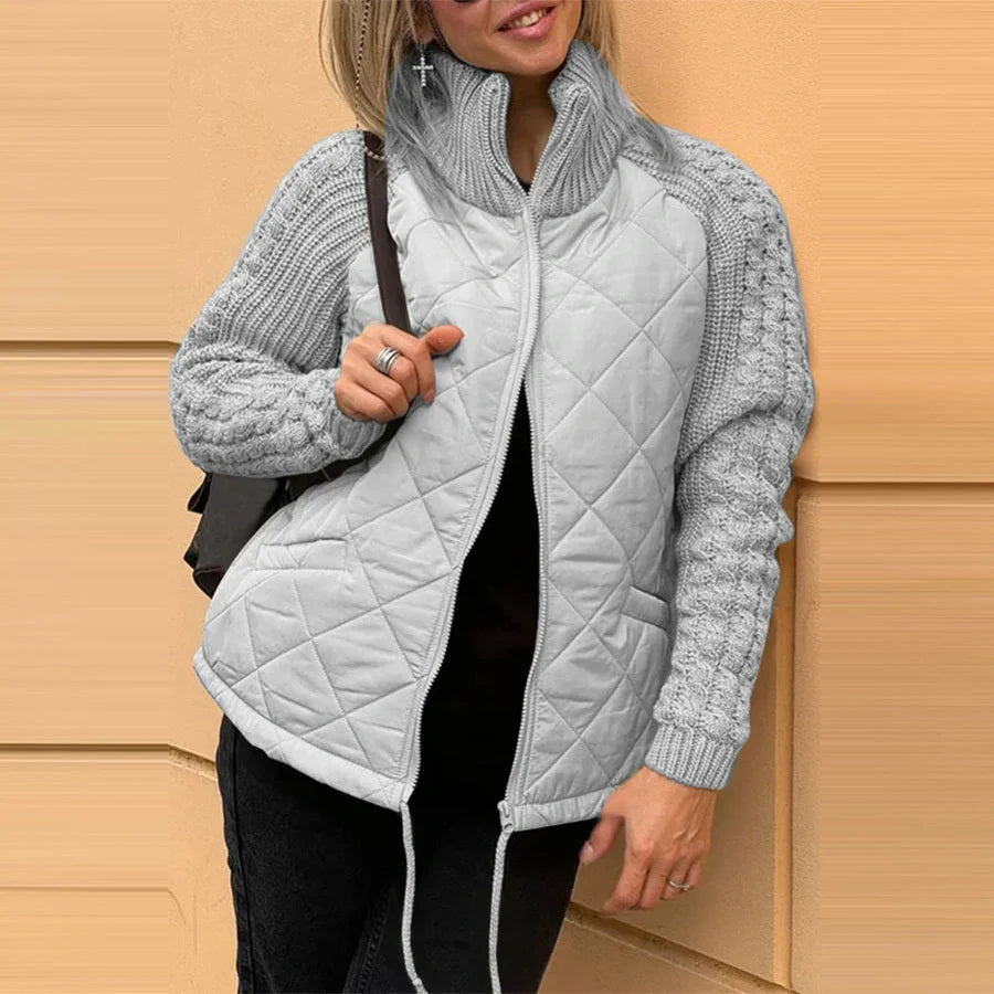 Stylish women's stand collar cotton jacket with pockets for winter warmth