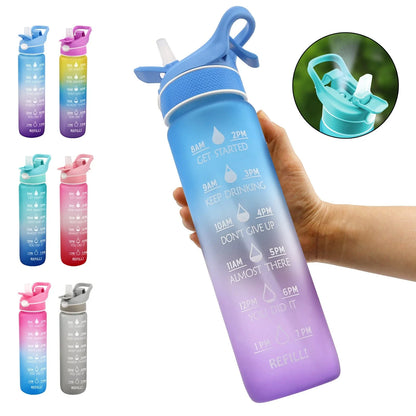 Convenient sports water bottle with straw and sprayer for hydration and cooling on-the-go