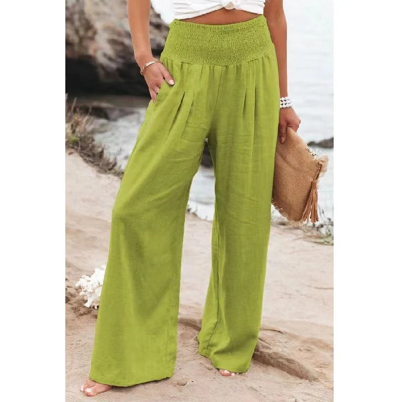 Women's stylish cotton linen wide leg trousers in various colours