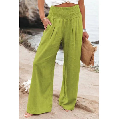 Women's stylish cotton linen wide leg trousers in various colours