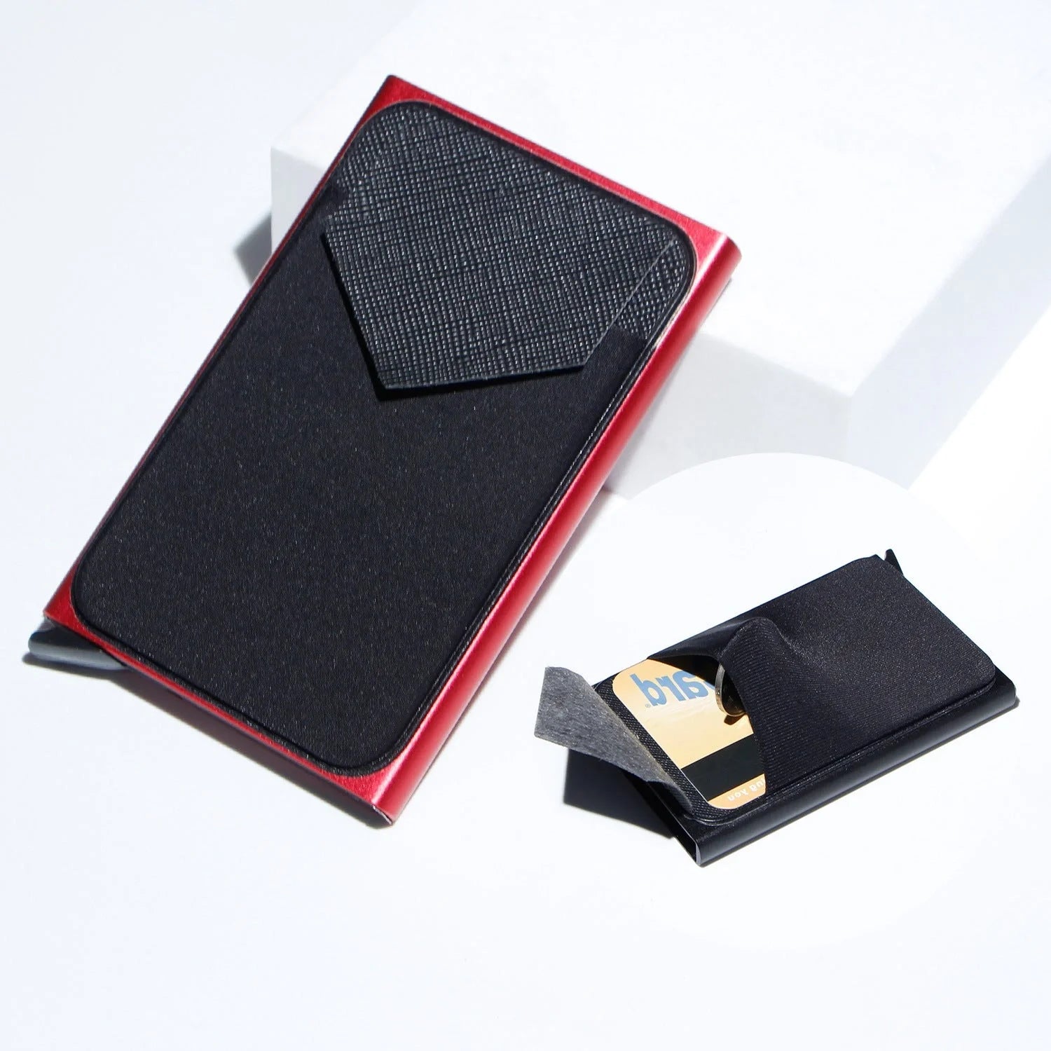 Aluminium alloy anti-theft multi card holder with lycra cloth strap in various colours