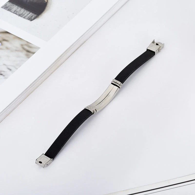 Engraved Mom Dad To Daughter Son Stainless Steel Silicone Bracelet - Silver