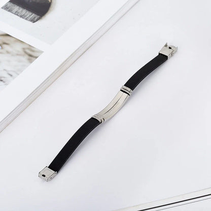 Engraved Mom Dad To Daughter Son Stainless Steel Silicone Bracelet - Silver