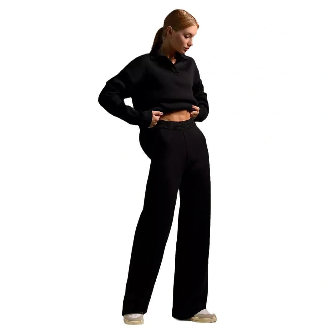 Women's loose collar sweater set in solid colours, made from 100% cotton