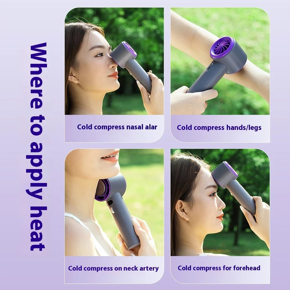 Powerful handheld cooling fan with adjustable wind speeds, long-lasting 3000mAh battery, and semiconductor refrigeration technology