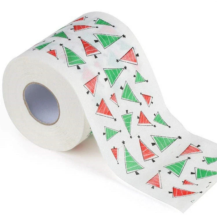 Christmas themed toilet roll with Santa Claus and holiday designs