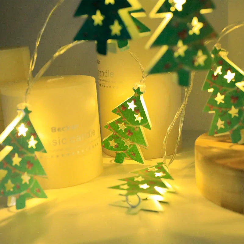 Christmas LED light string with Santa Claus, elk, and snowman ornaments for festive decoration