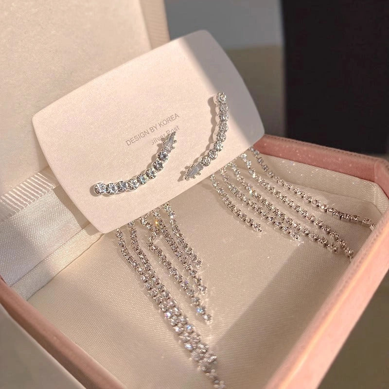 Sterling silver zircon fringe earrings for women, elegant and sparkling jewellery.