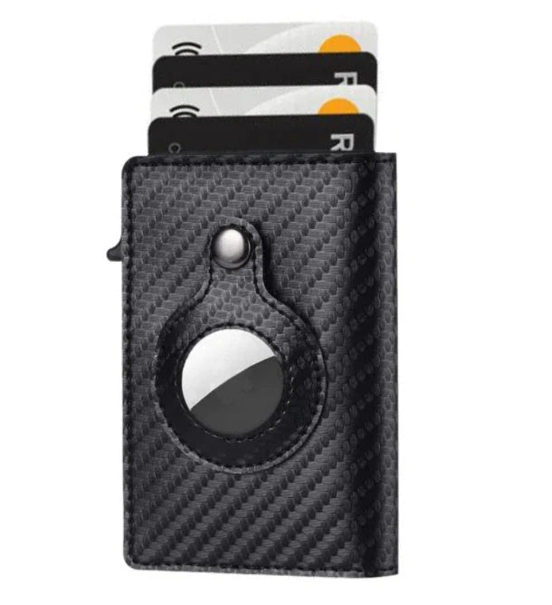 Premium leather wallet with built-in AirTag holder for secure everyday carry and item tracking