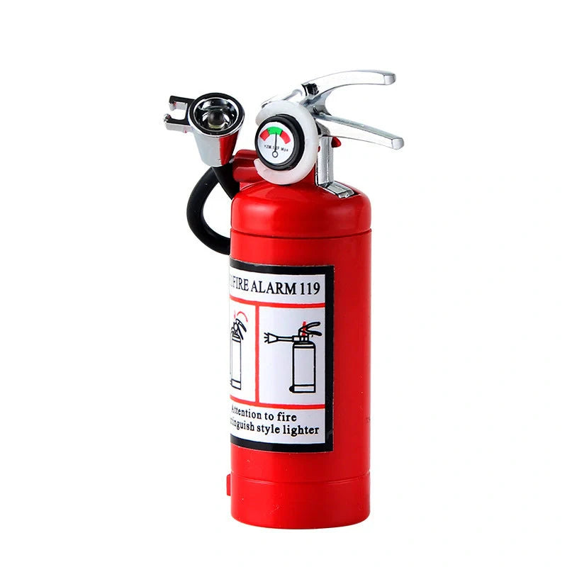 Creative fire extinguisher shaped lighter in red with light, alloy construction, butane-free