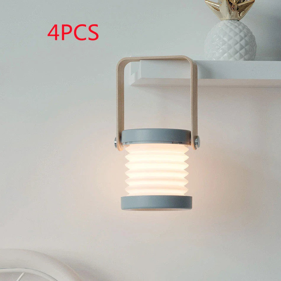 Elegant foldable LED lamp with touch-controlled dimming, rechargeable battery, and modern design for home decor