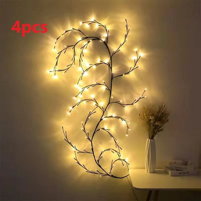 Flexible DIY Willow Vine Branch LED Light Garland with warm white lights
