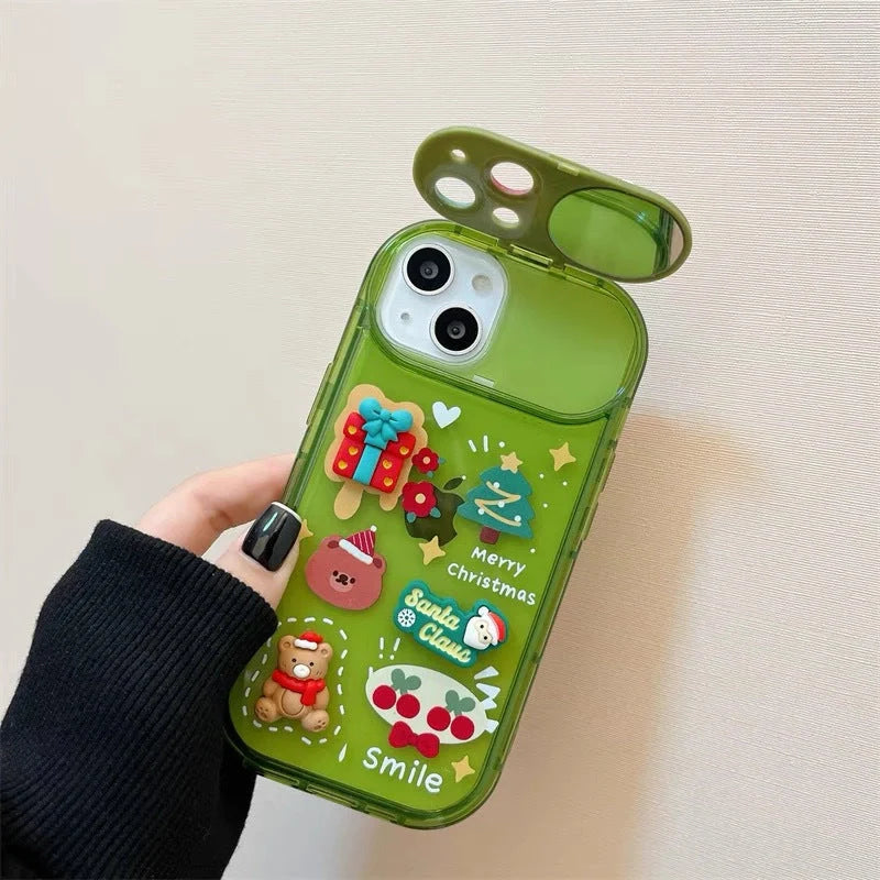 Festive Christmas Santa Claus Elk Hat Pendant Flip Phone Case for iPhone with 3D design